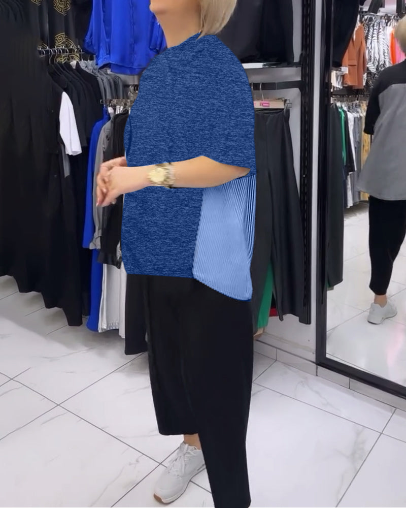 Pinstripe patchwork casual blouse