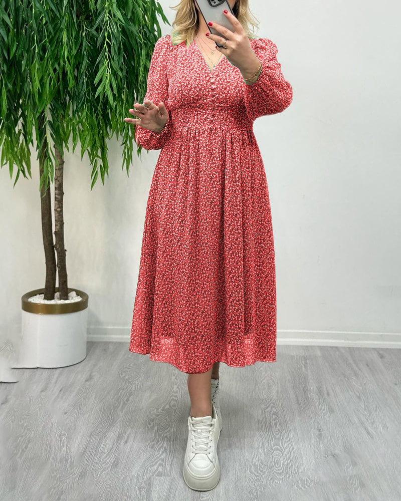 Printed elegant button dress