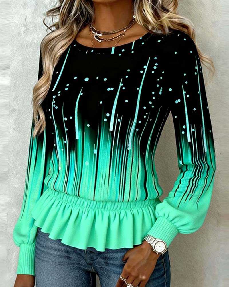 Lantern Sleeve Gradient Print Top