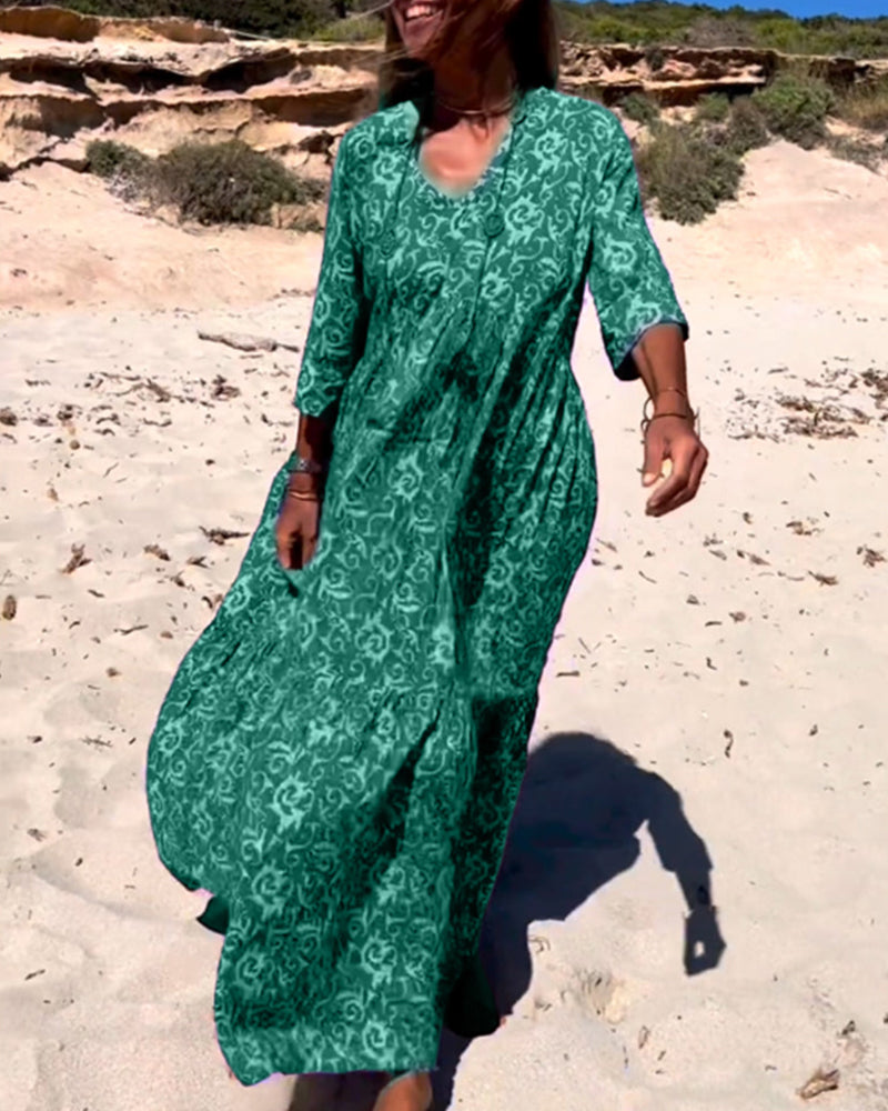 Loose 3/4 Sleeve Print Dress