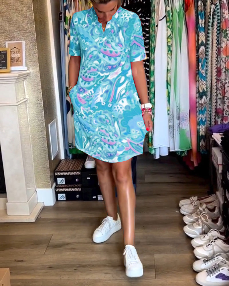 Pocket printed short sleeve dress