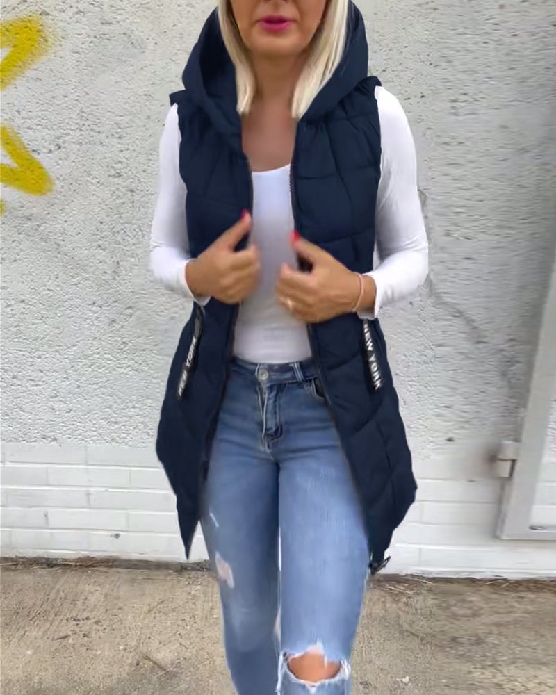 Zip-up hooded sleeveless padded coat