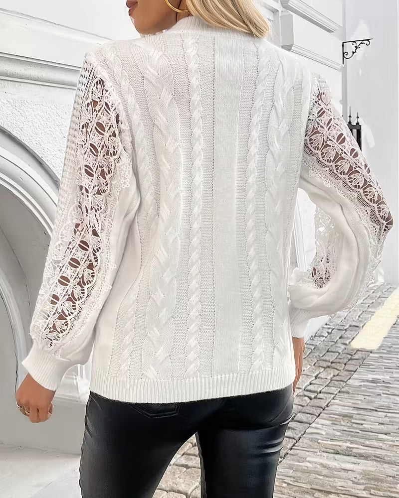 High-Neck Hollow-Out Patchwork Pullover