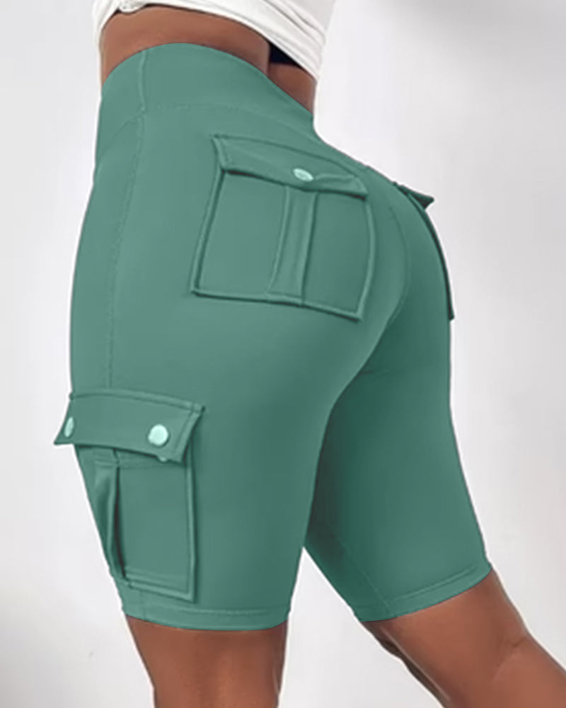 High-waisted cargo pocket shorts