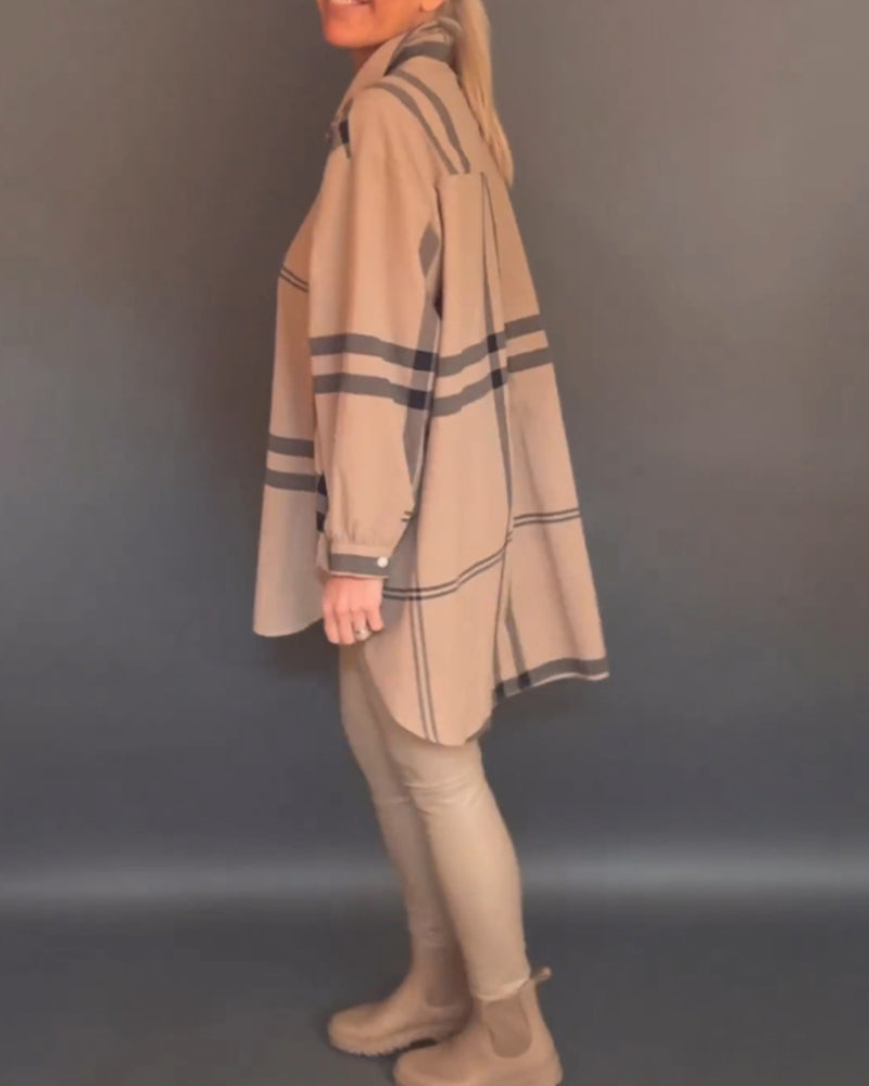 Casual plaid lapel shirt