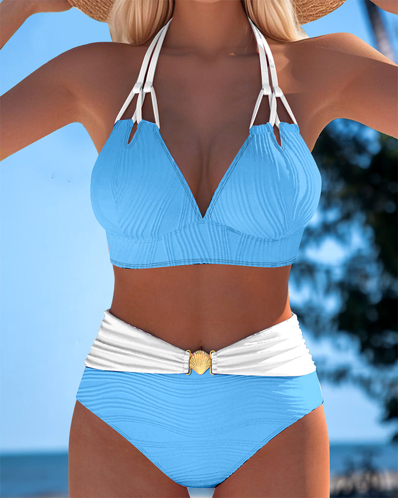 Aumora Double Strap High Waist Contrast Color Swimsuit