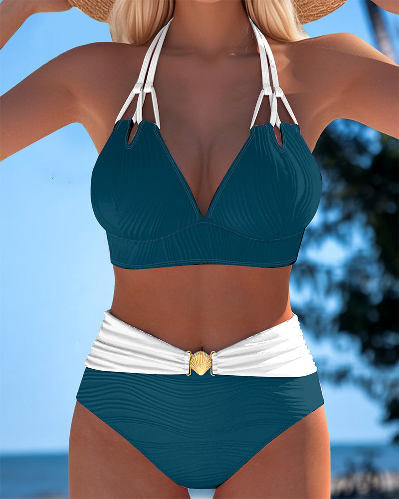 Aumora Double Strap High Waist Contrast Color Swimsuit
