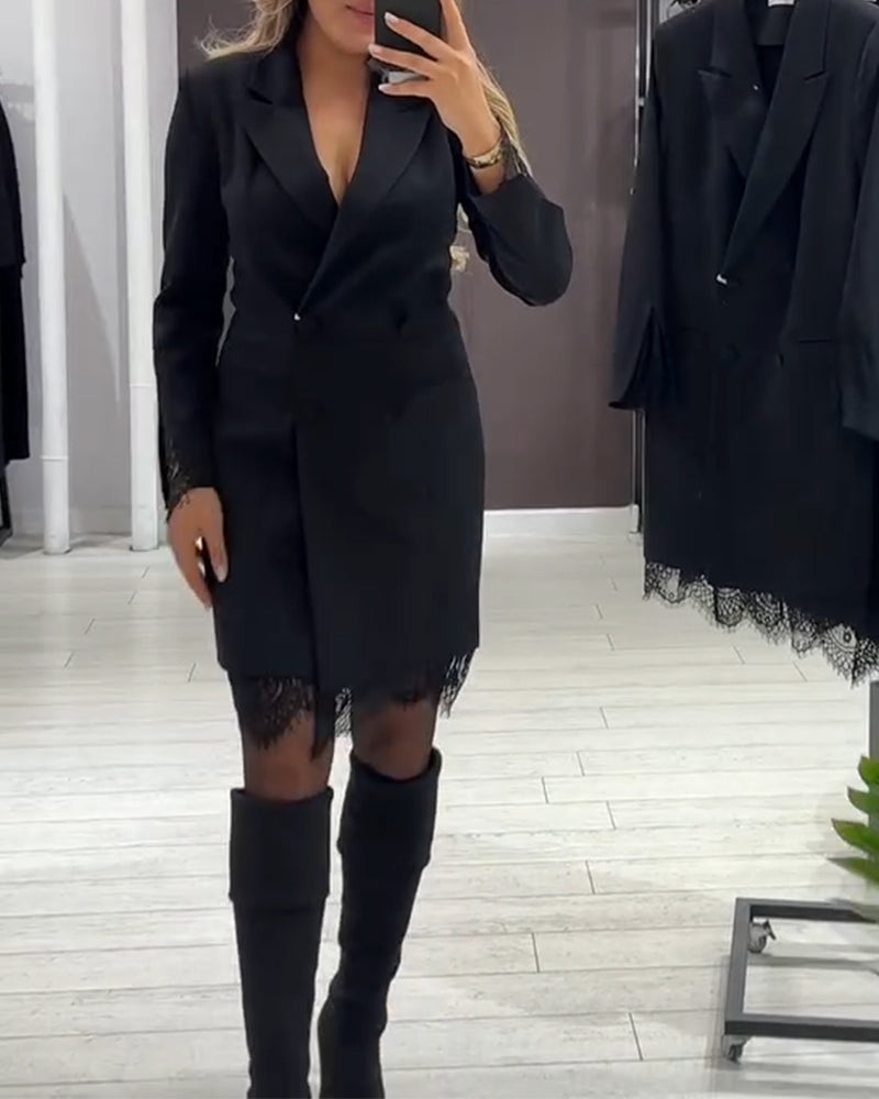 V-Neck Spliced Work Dress