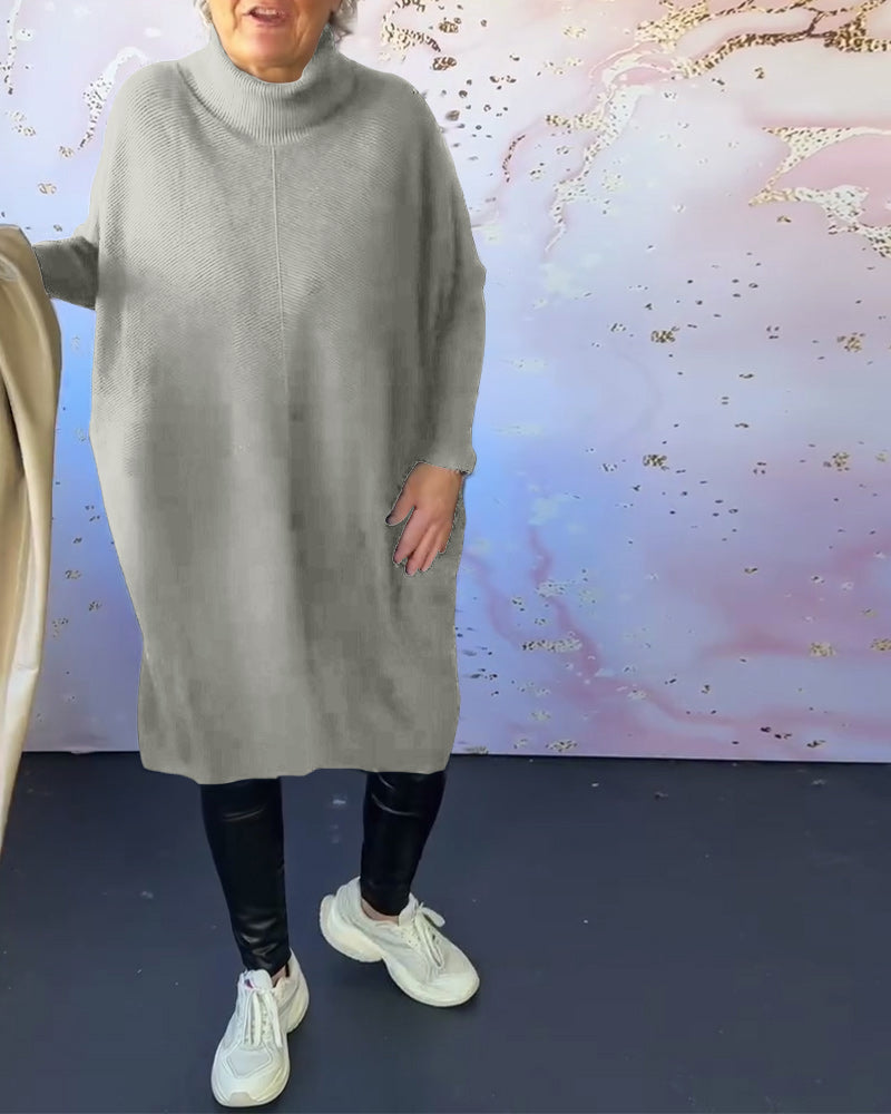 Casual solid color high collar long sleeve pullover