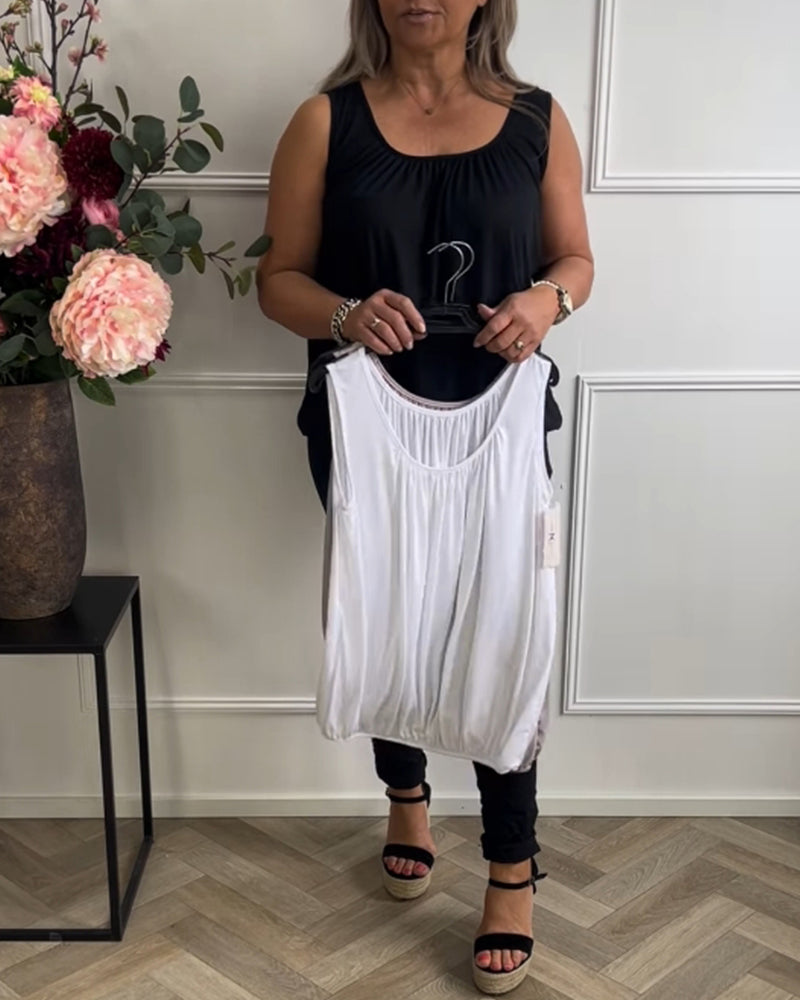 Aumora Sleeveless Solid Color Pleated Tank Top