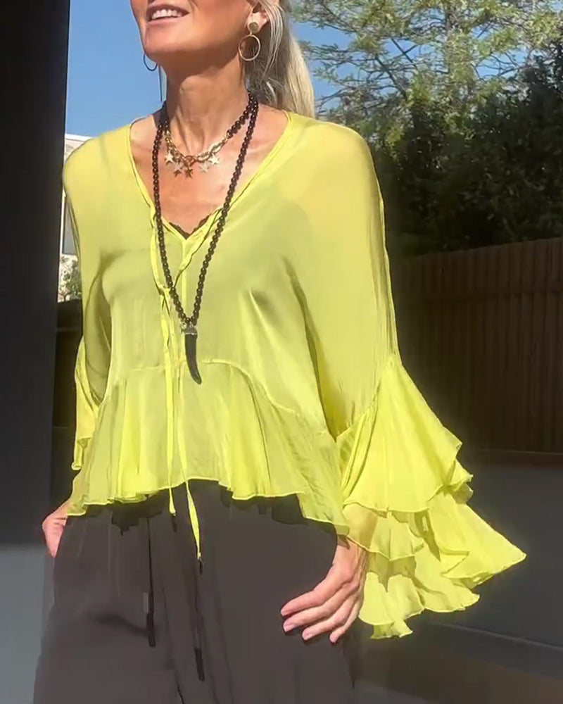 Ruffle Flutter Sleeve Batwing Sleeve Blouse