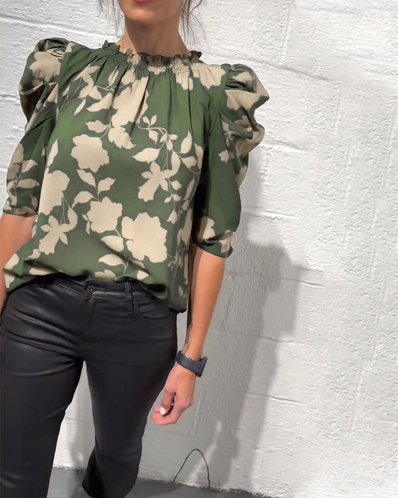 Puff Sleeve Ruffle Blouse