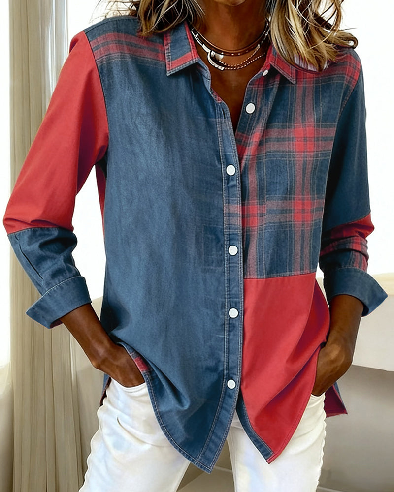 Lapel Plaid Contrast Shirt