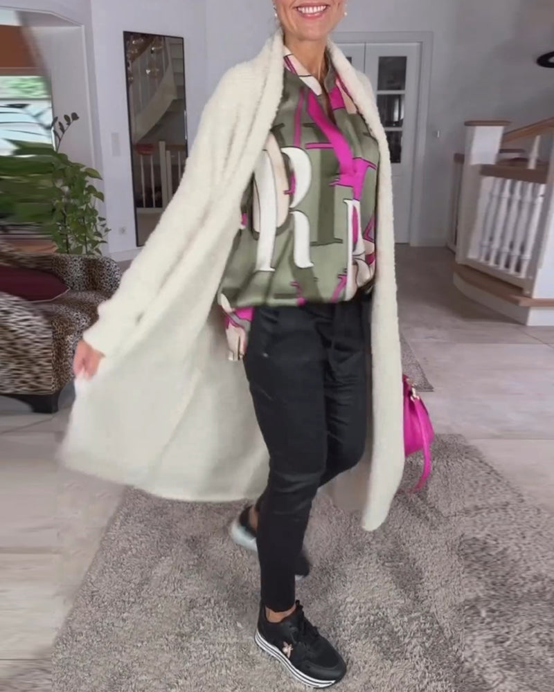 English letter printed long sleeve blouse