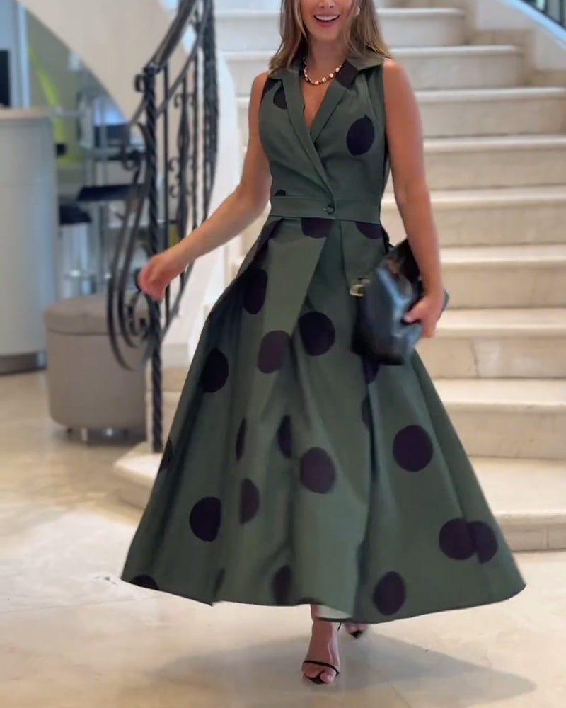 Sleeveless lapel elegant solid color dress