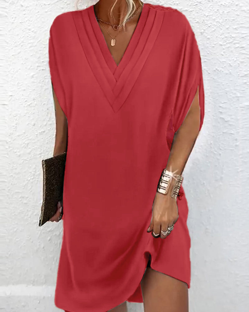 Aumora Slit sleeve solid color elegant dress