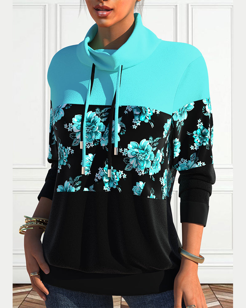 Floral print drawstring sweatshirt