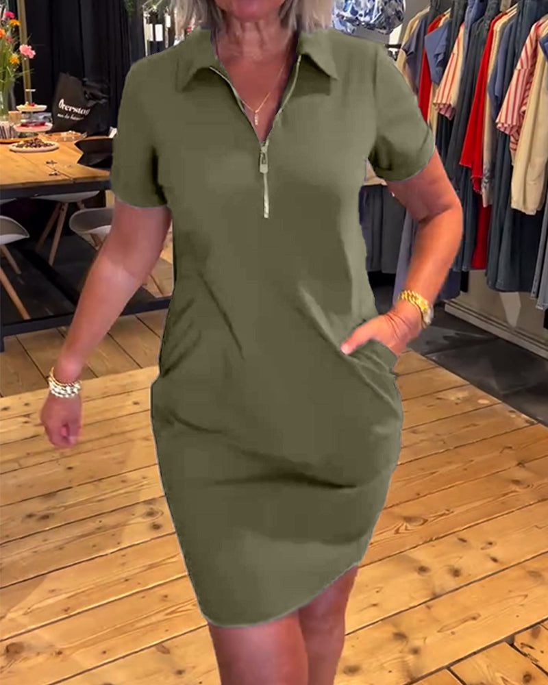 Aumora Lapel Zipper Dress