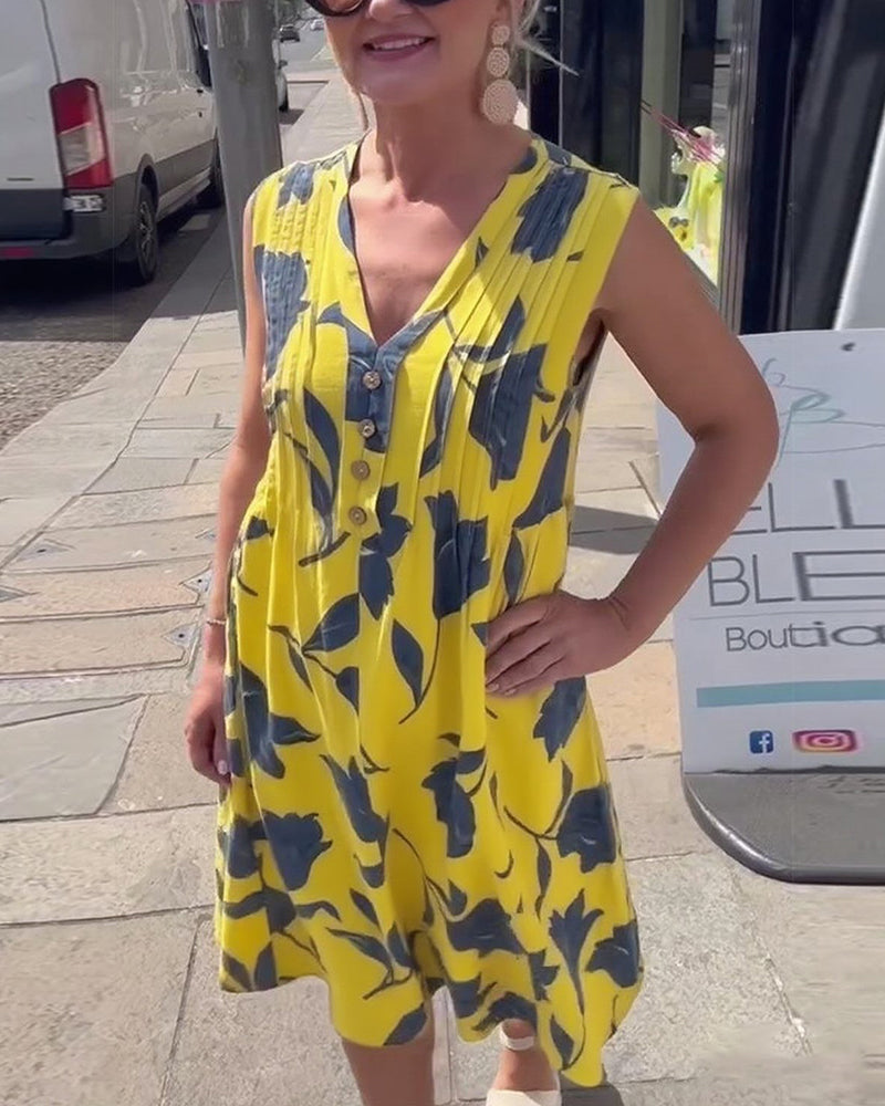 V-Neck Sleeveless Printed Dress