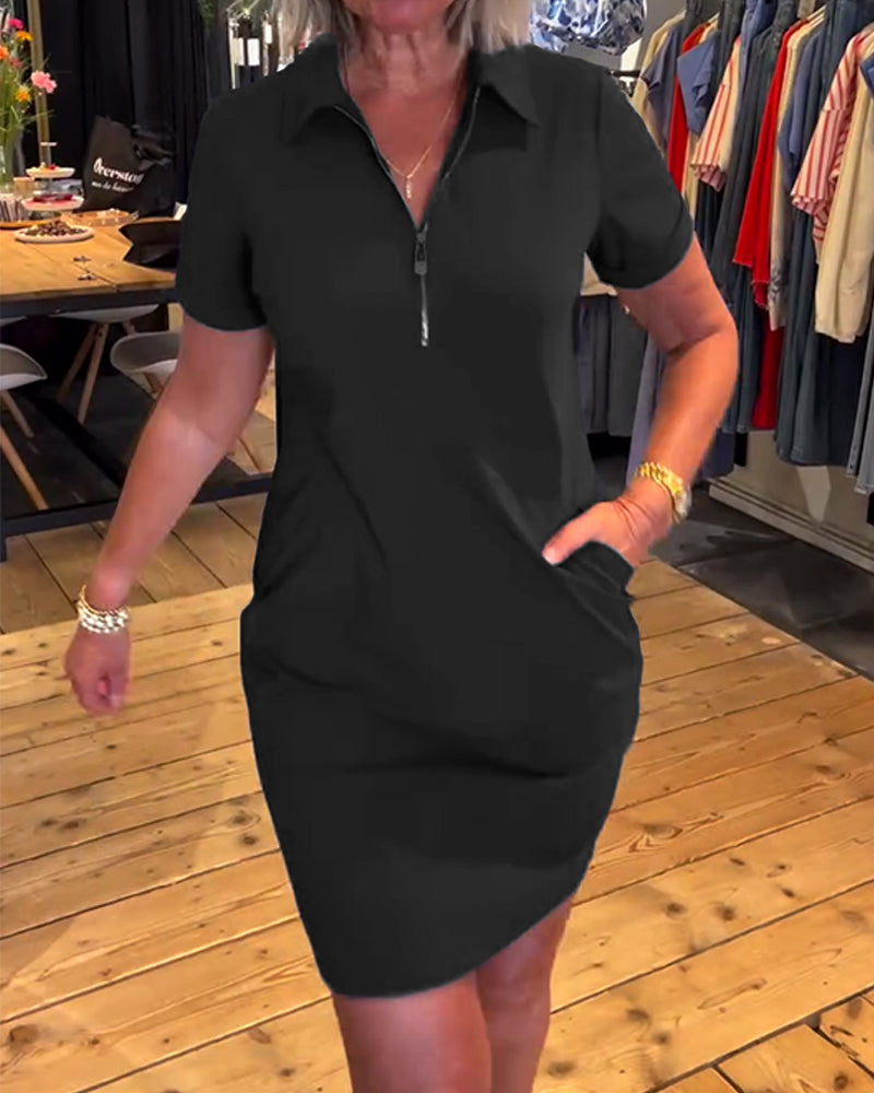 Aumora Lapel Zipper Dress