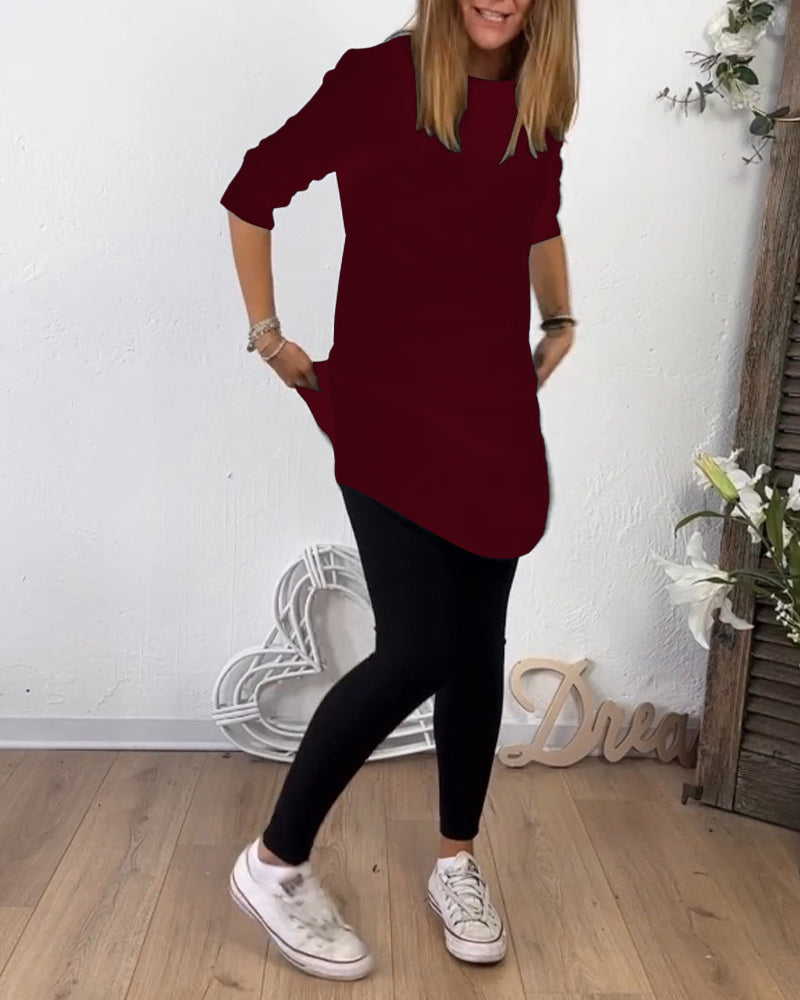 Mid-Length Crew Neck Top