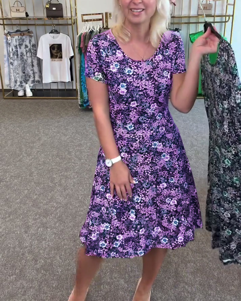 Aumora Temperament Slim Waist Printed Dress