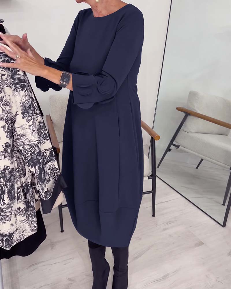 Crewneck Loose Fit Draped Casual Dress