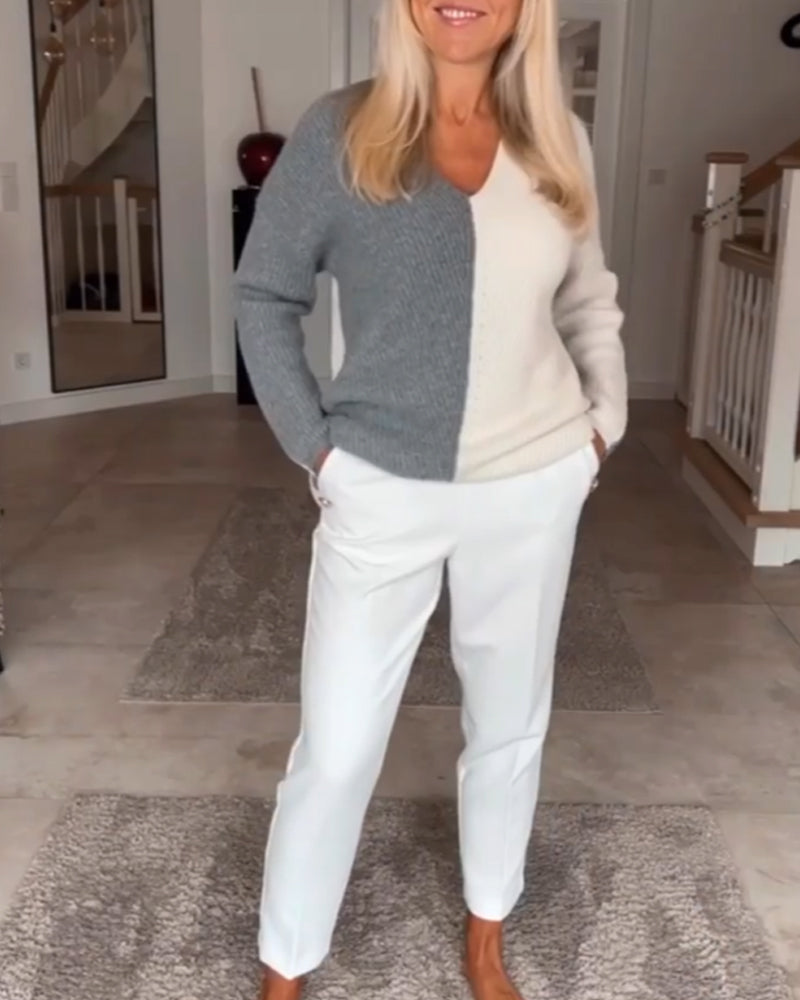 V-neck color block sweater
