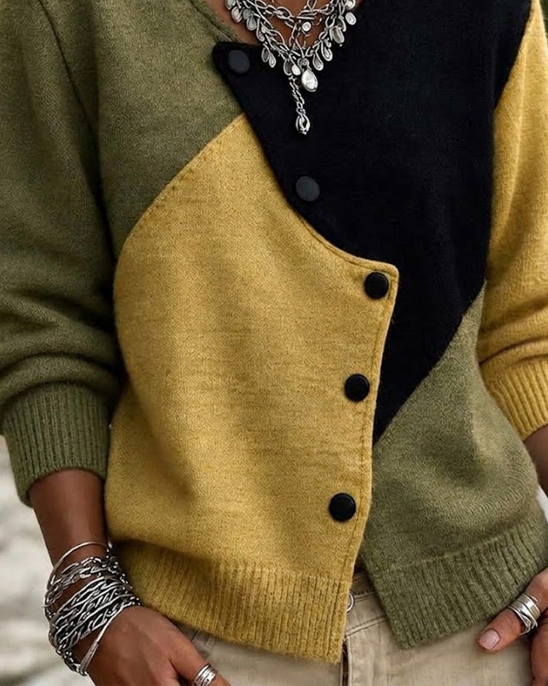Irregular Color Block Cardigan