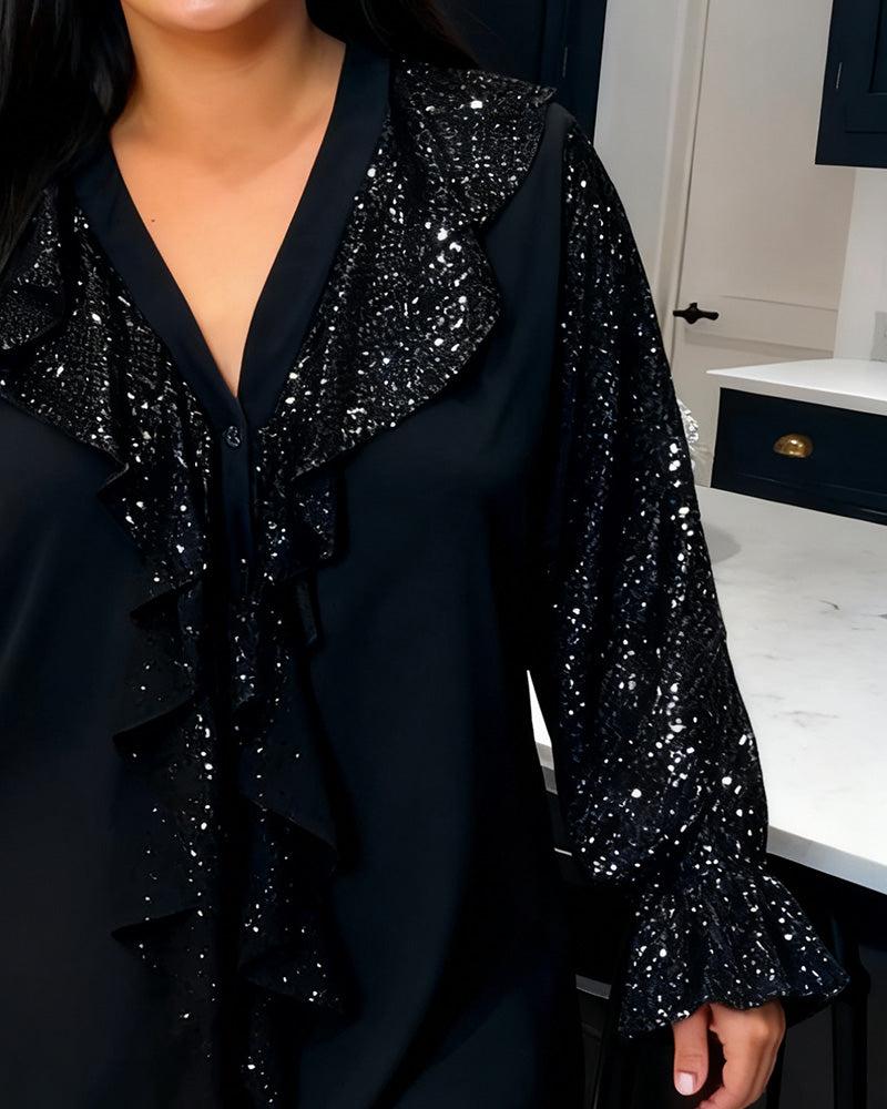 Plus-Size Ruffled Sequined Blouse