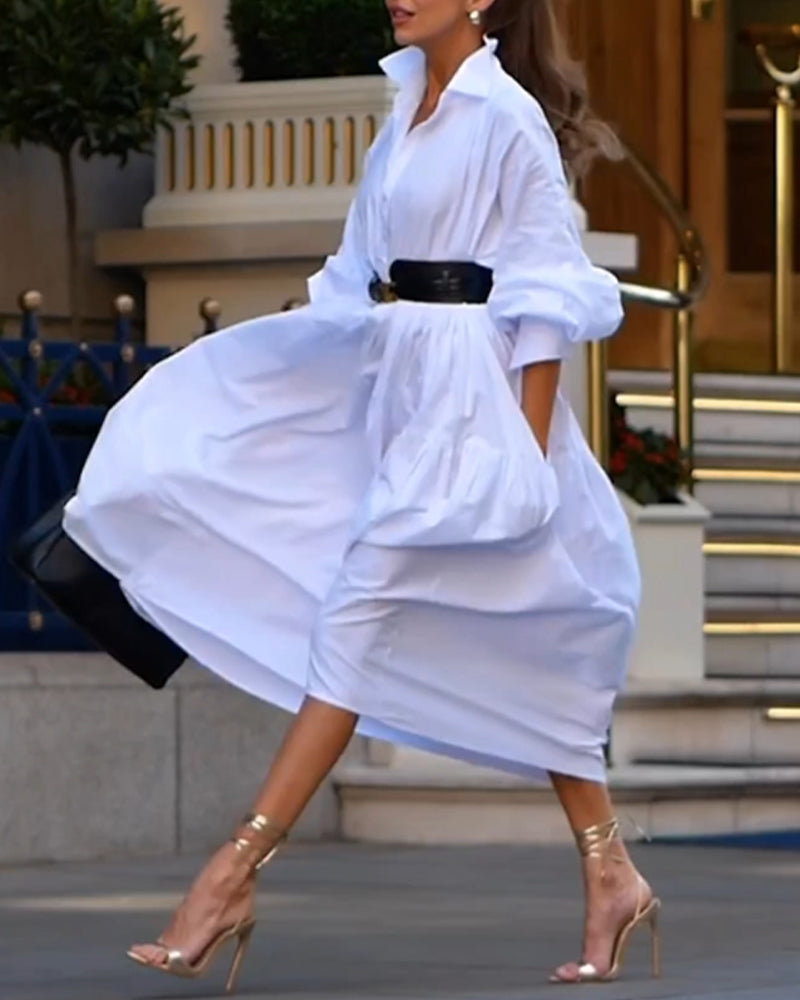 Solid color loose swing dress