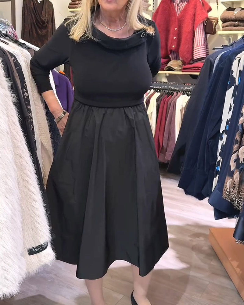 Cowl Neck Patchwork A-Line Maxi Dress