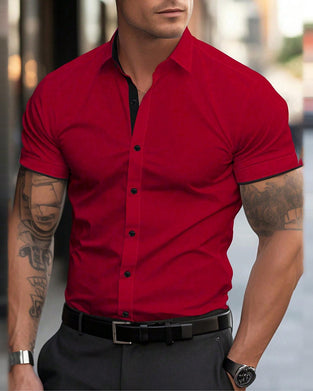 Lapel Contrast Trim Button Shirts