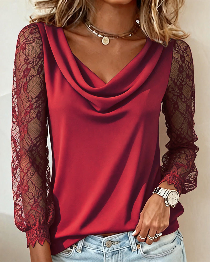 Drape Collar Patchwork Top