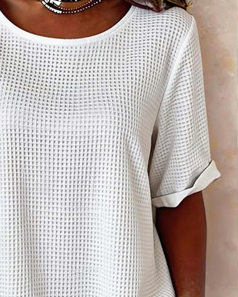 Waffle Texture Side Button Blouse