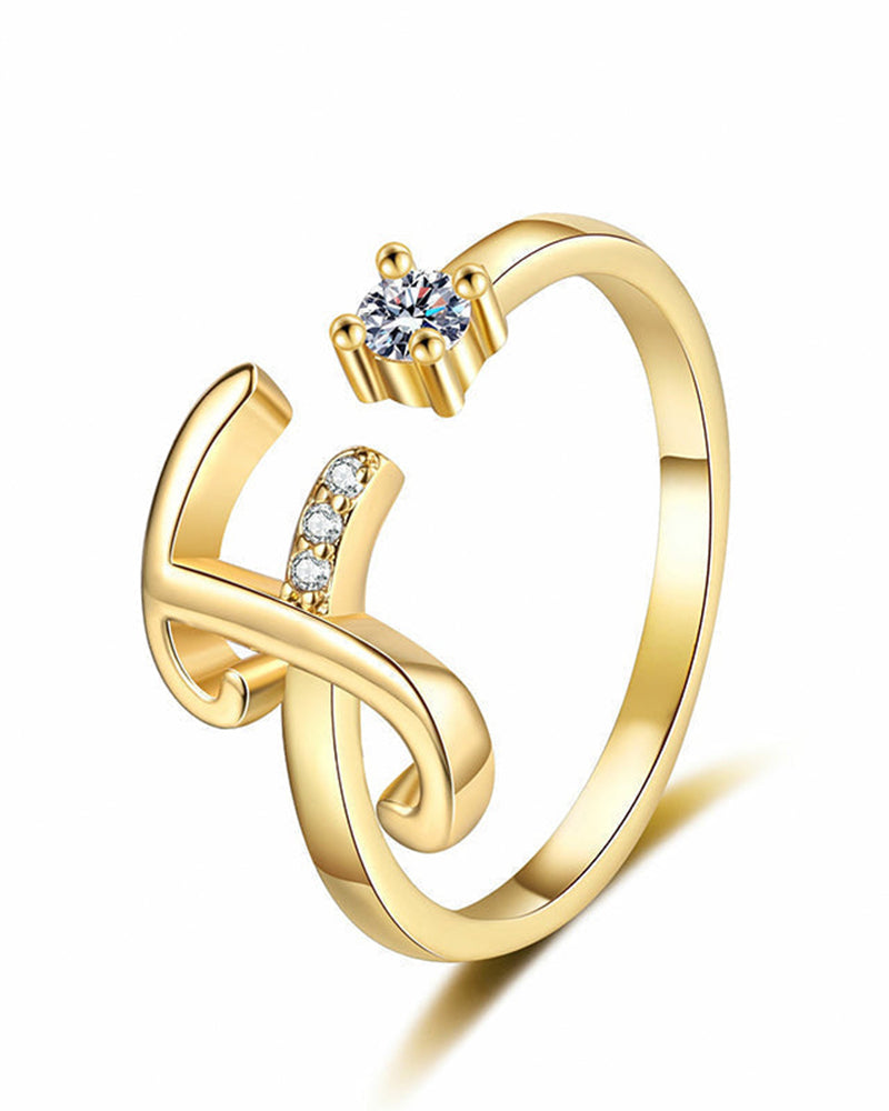 Adjustable Sparkling Initial Ring For Women