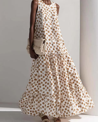 Crew Neck Vintage Polka Dot Sleeveless Dress