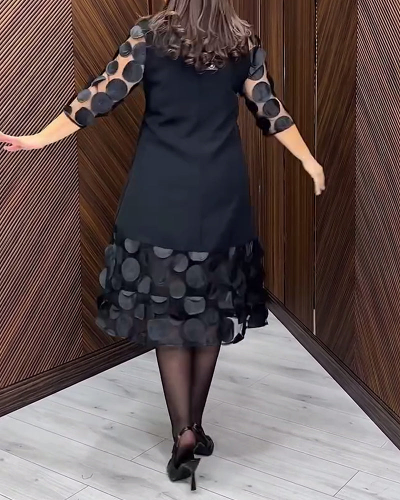 Mesh Stitching Fashionable Round Neck Dress