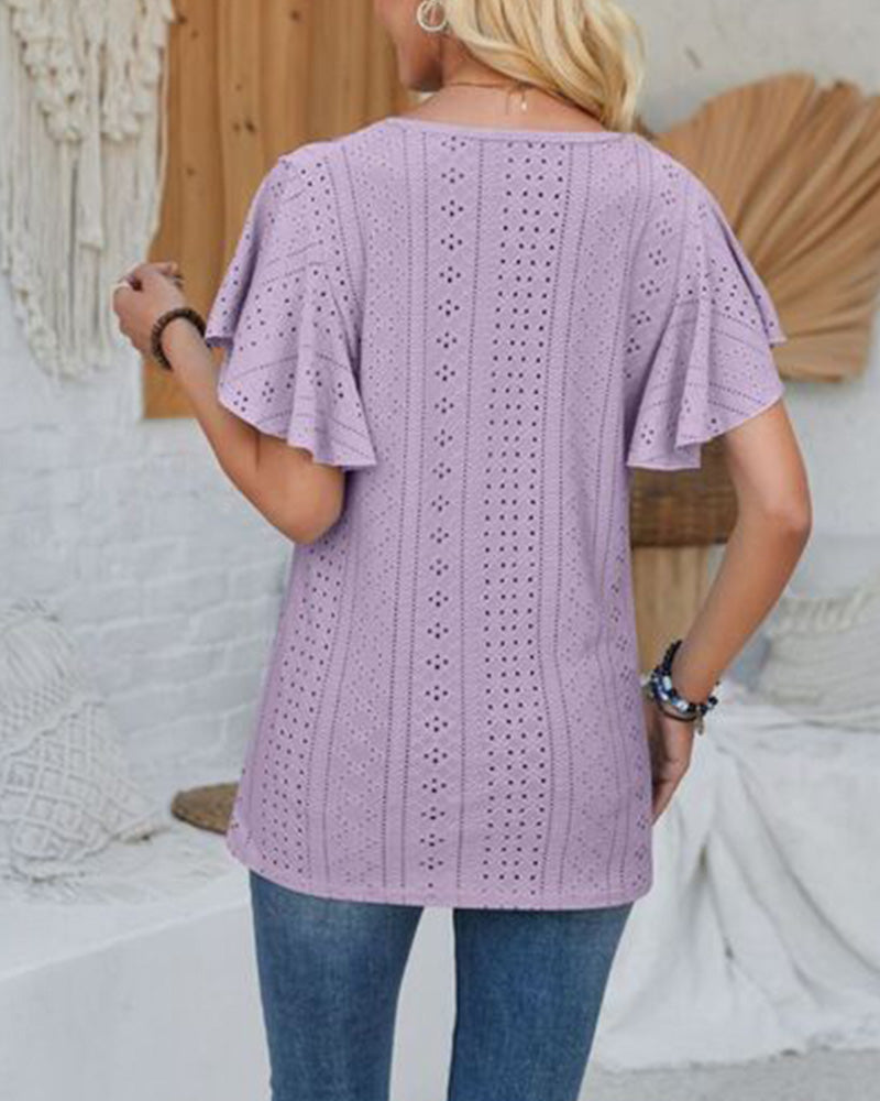 V-Neck Solid Color Blouse