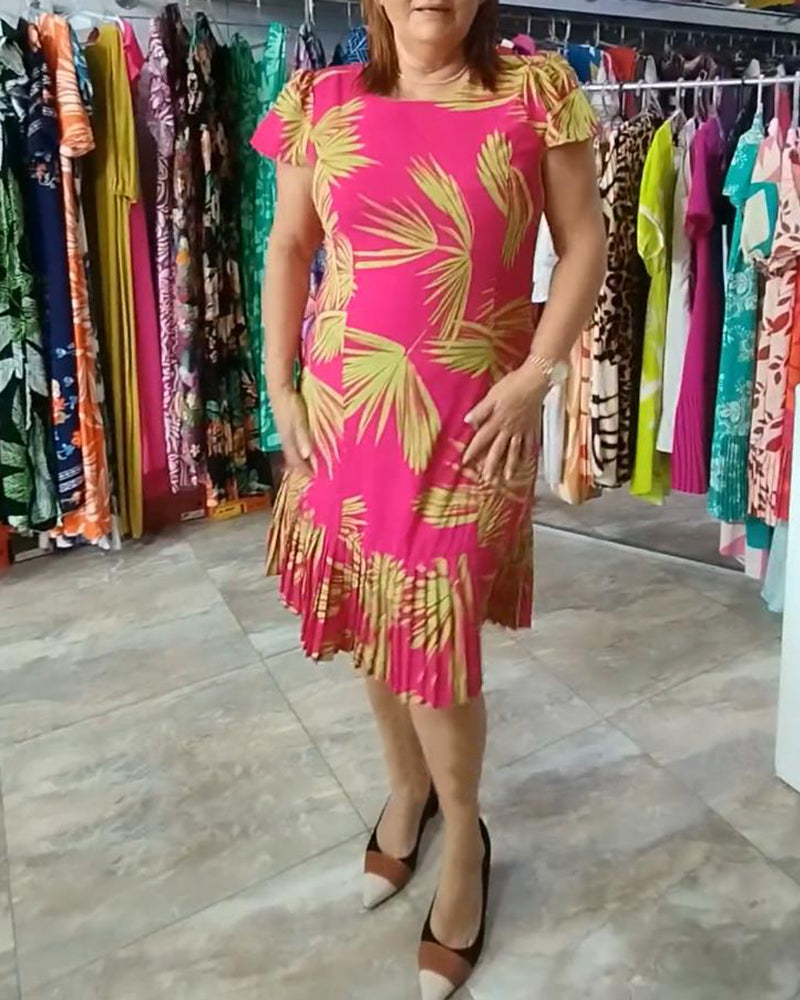 Short sleeve pleated casual dress