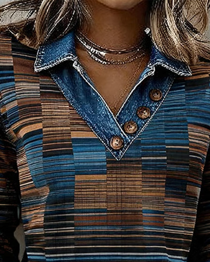 Denim Patchwork Stripe Vintage Top