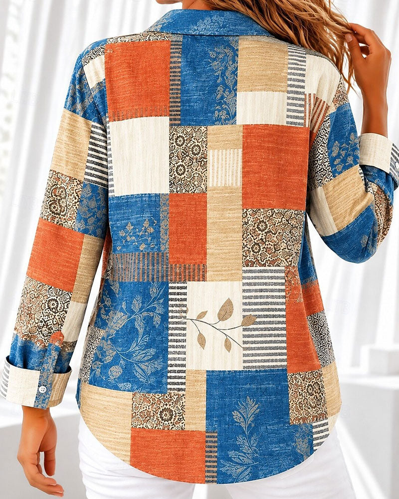 Plaid Color-Block Casual Shirt