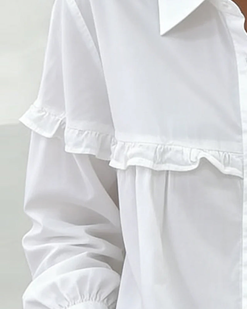 Casual Ruffled Solid Color Women's Blouse