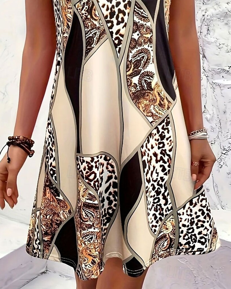 Sleeveless Leopard Patchwork A-Line Dress