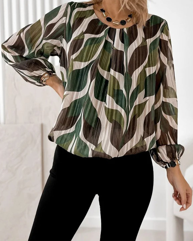Lantern Sleeve Round Neck Blouse