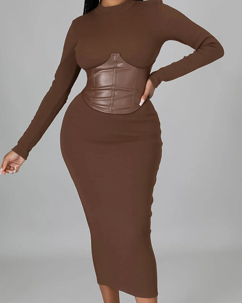 Solid-Color Paneled Bodycon Dress