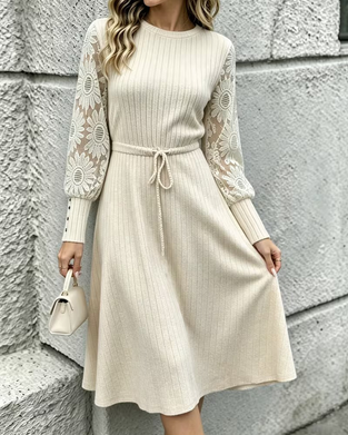 Crew Neck Tie Fashion Dress