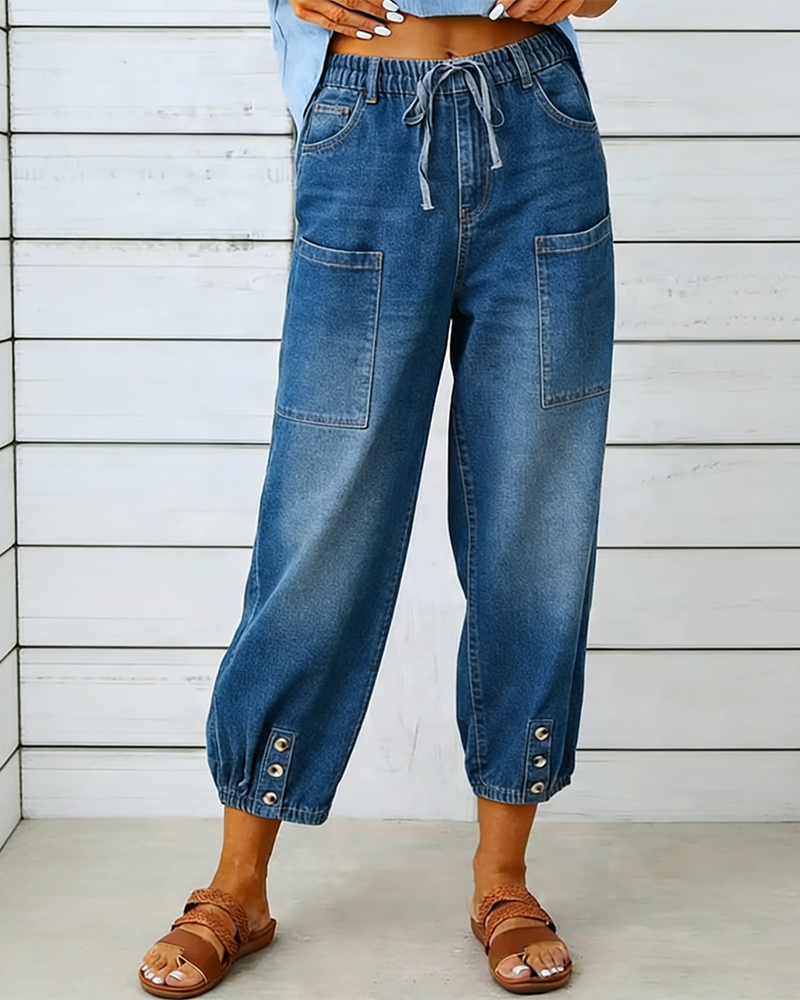 Elastic Waist Multi-Pocket Jogger Jeans