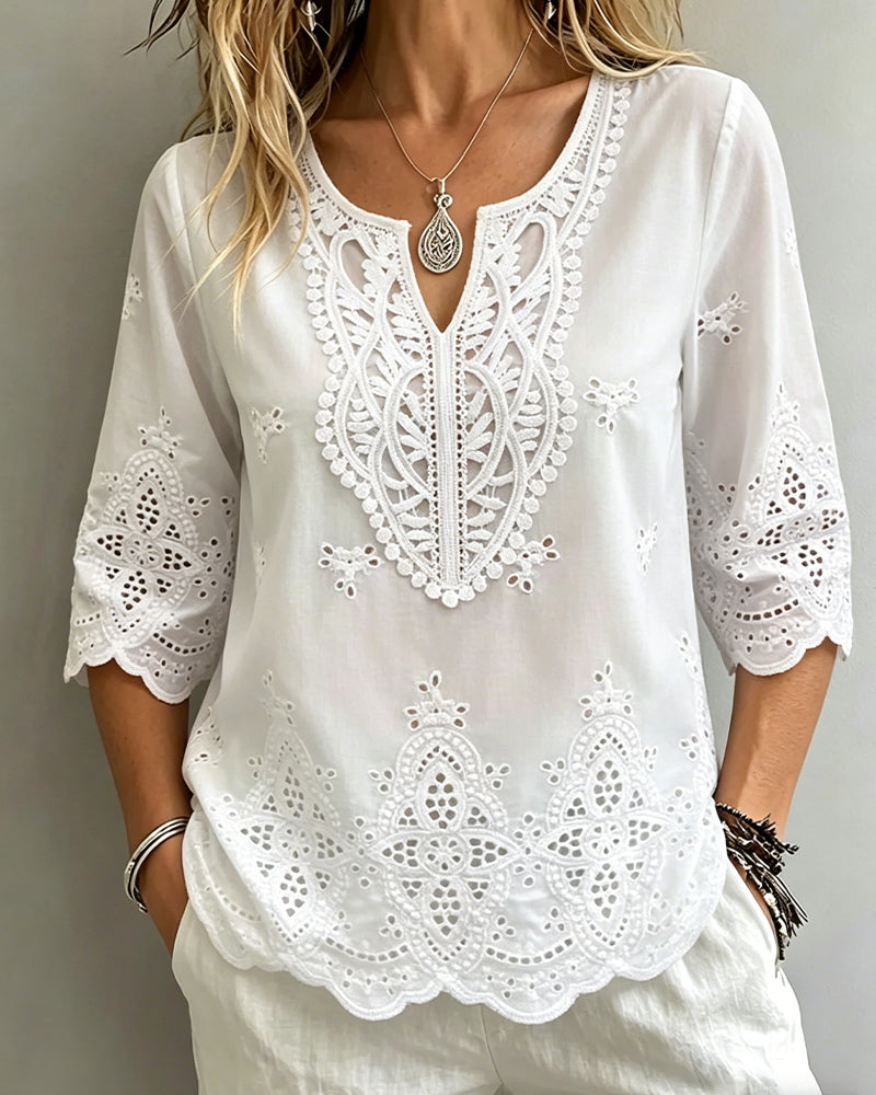 Sexy Openwork Lace V-Neck Blouses