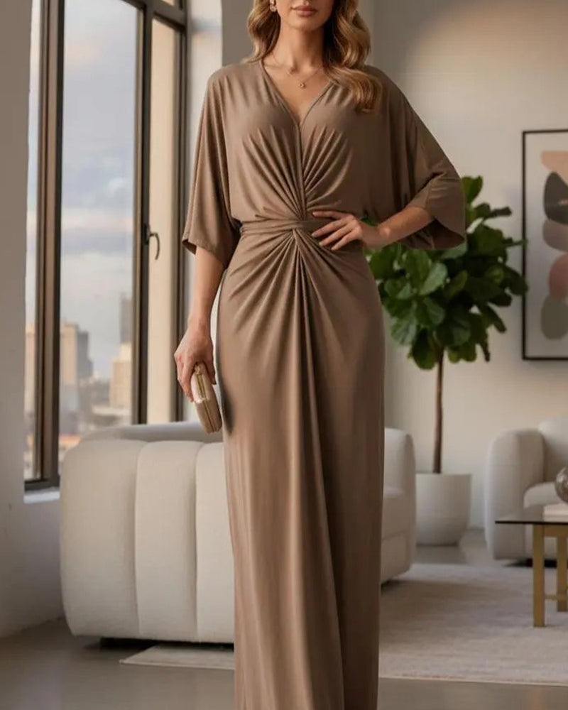 Casual Solid Color V-neck Dress